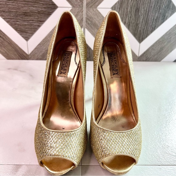 Badgley Mischka Humbie II Gold Glitter Sparkle Peep toe Platform size 7.5 - Picture 7 of 11